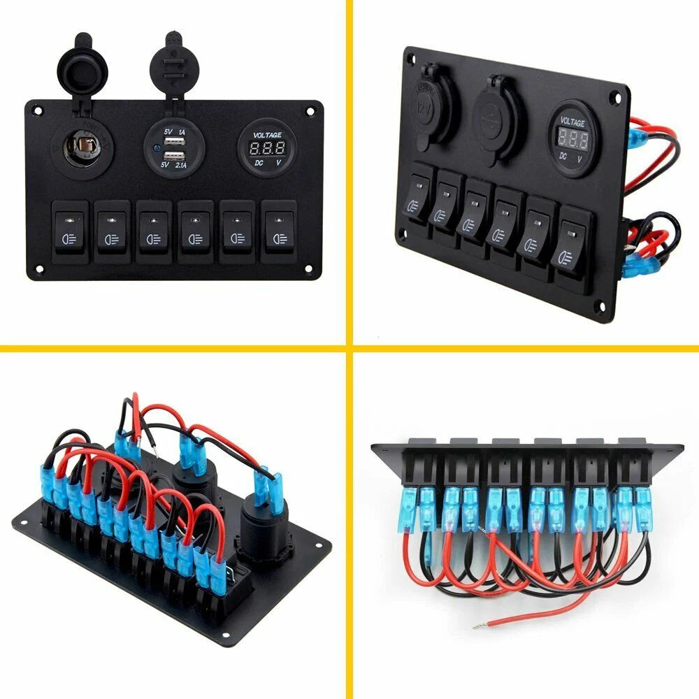 6 Gang Blue LED Rocker Switch Panel F72805