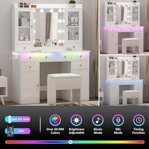 White Vanity Desk with Mirror and Lights J8928