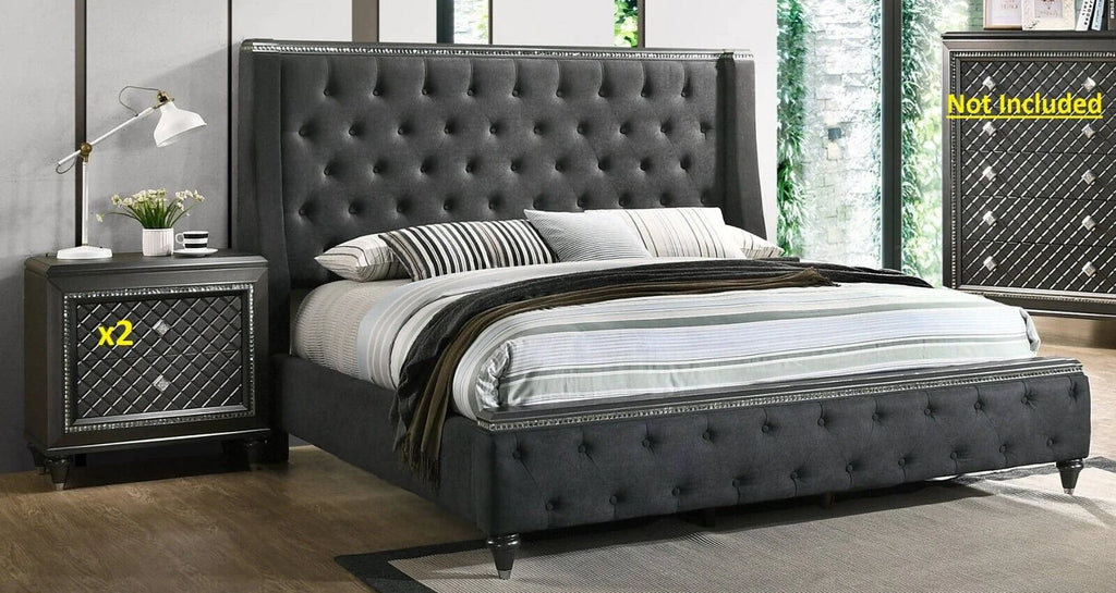 Grey Upholstered Queen Size 3pc Bedroom Set O527653