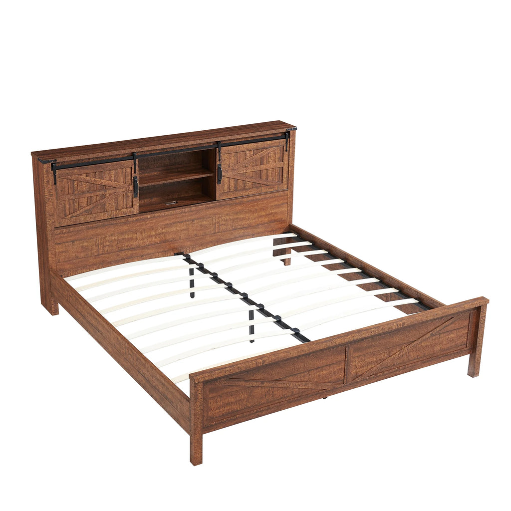 Full Platform Bed with Bookcase Headboard and Charging Station H361092