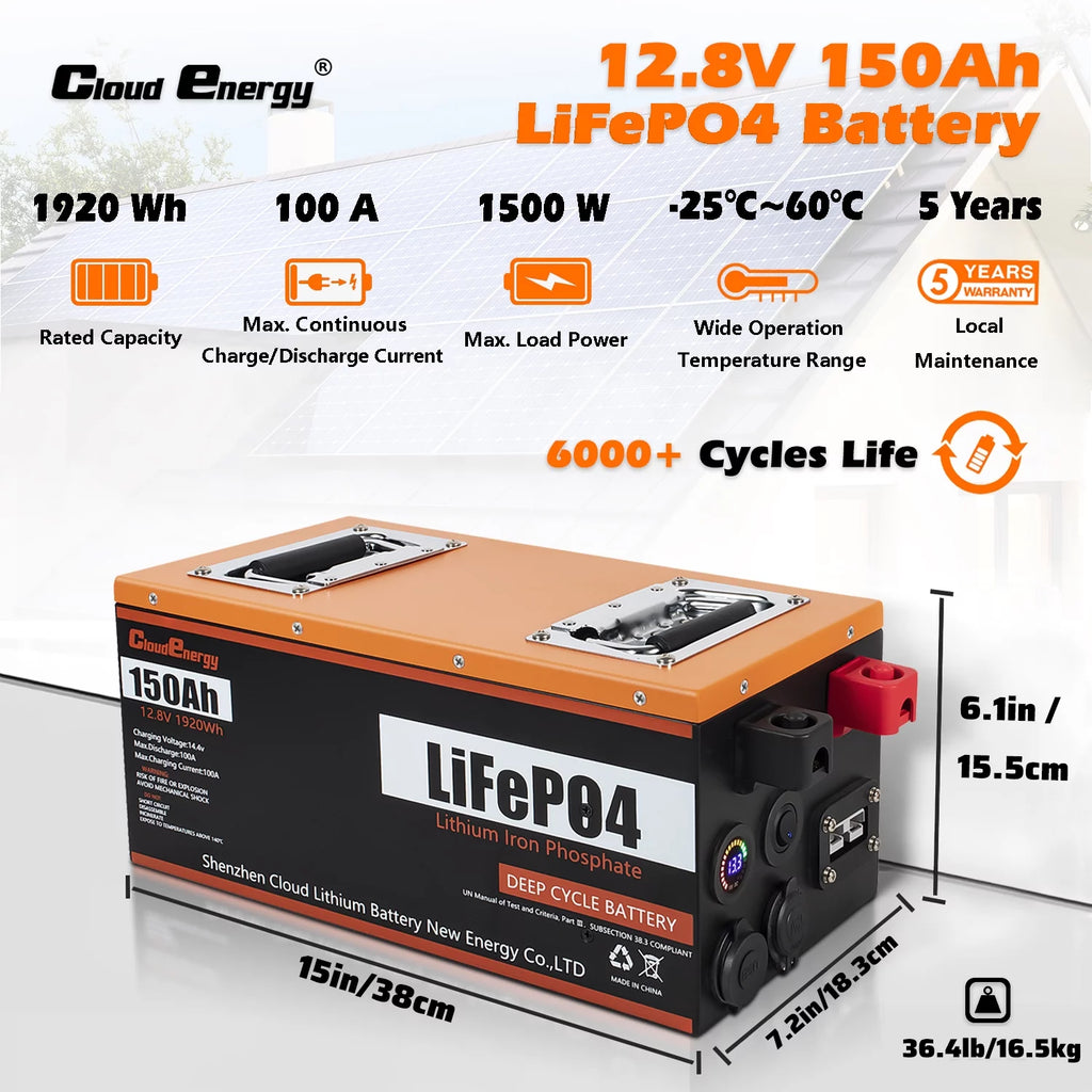 12V 150Ah LiFePO4 Deep Cycle Battery with 100A BMS H217185