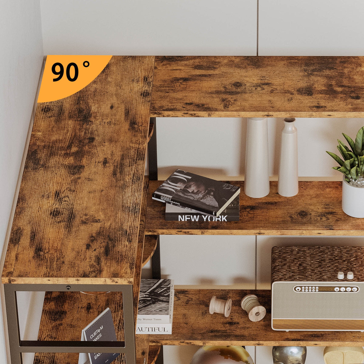 5-Tier Corner Bookcase with Metal Frame P188