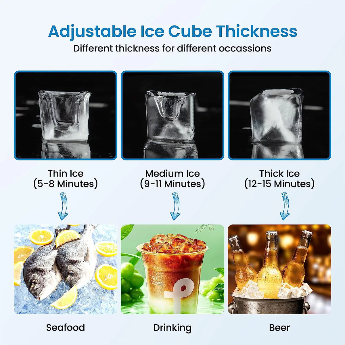 Commercial Ice Machine 130lbs/24H Stainless Steel 44lbs Ice Storage A229