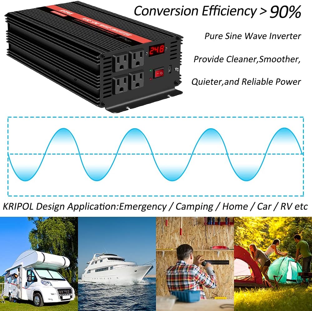 1500 Watt Pure Sine Wave Inverter 12V DC to 110v/120v AC A289054