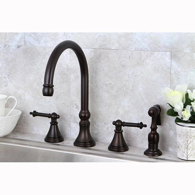 Satin Nickel Deck Mount Kitchen Faucet with Brass Sprayer G7926