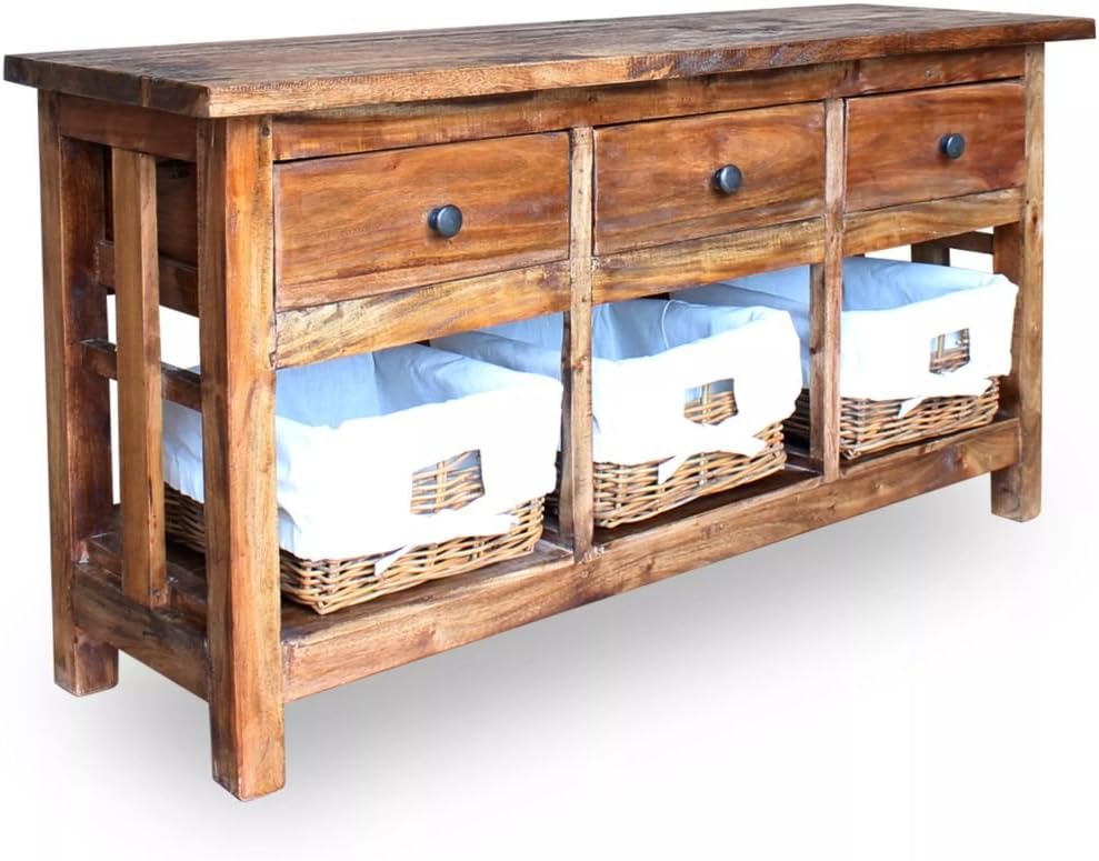 Handmade Solid Wood Sideboard with 3 Drawers & 3 Removable Baskets Z4642