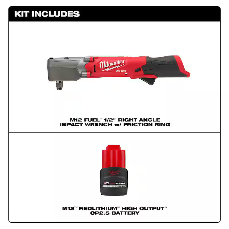 12V Brushless Cordless 1/2 in. Right Angle Impact Wrench with 2.5 Ah Battery T896185