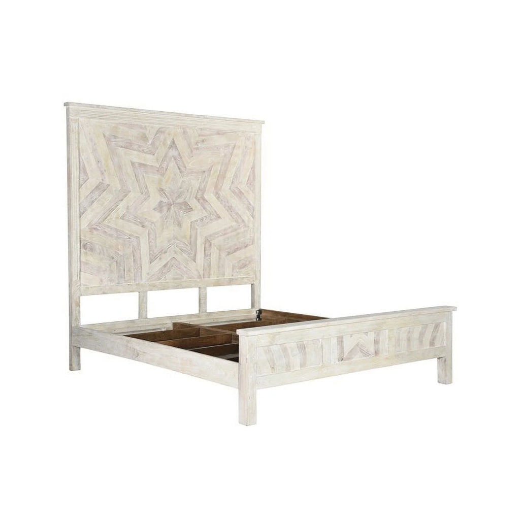 White Solid Wood King Panel Bed P5138