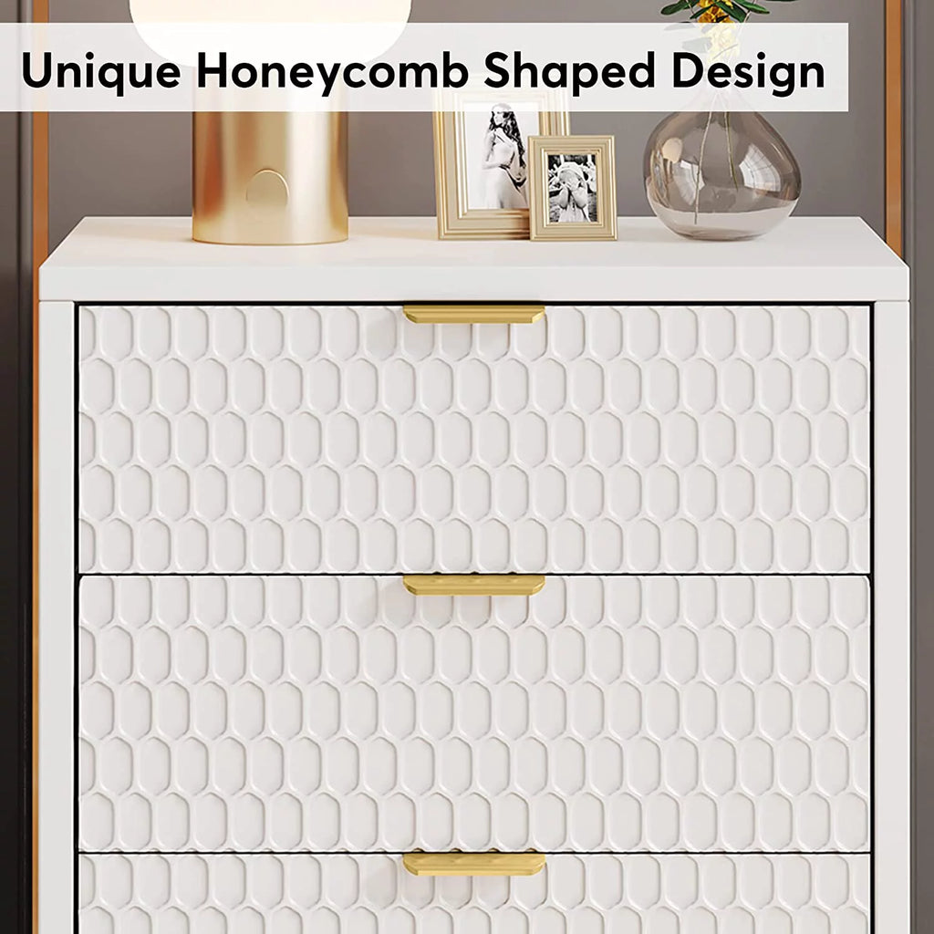 White and Gold 3 Drawer Nightstand R760303