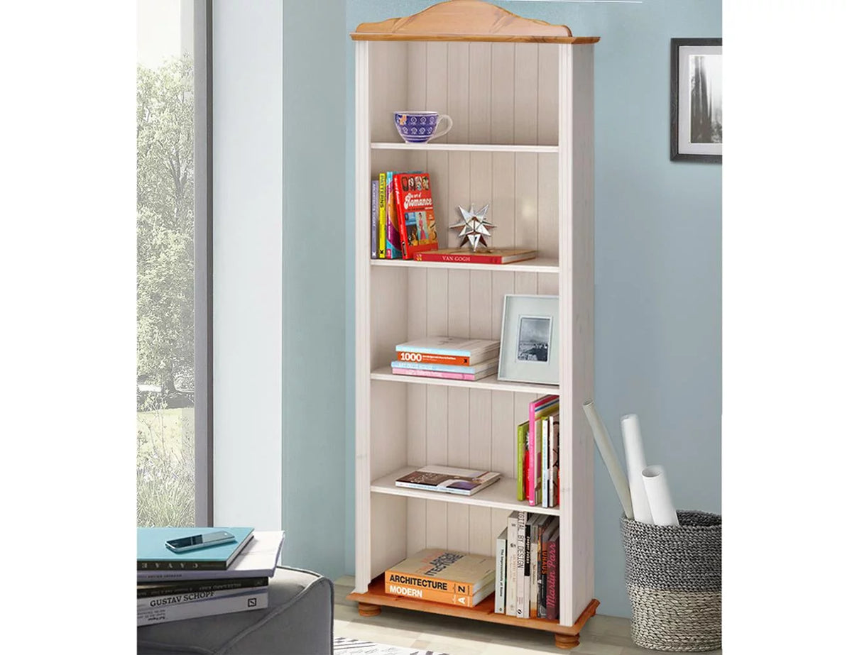 5 Shelf Open Bookcase, White and Honey H5230