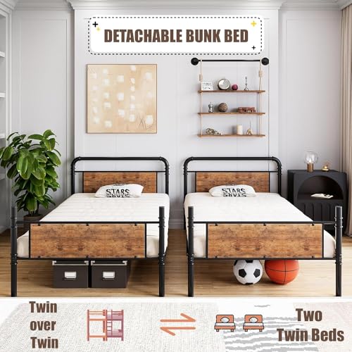 Twin Over Twin Heavy Duty Metal Bunk Bed with Ladders S451