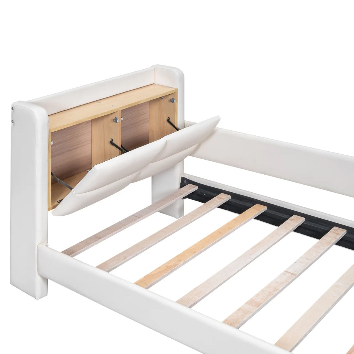Twin Size Upholstered Platform Bed with Guardrail and Storage Headboard B214