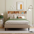 Full Size Linen Fabric Upholstered Platform Bed with Storage Headboard S60307