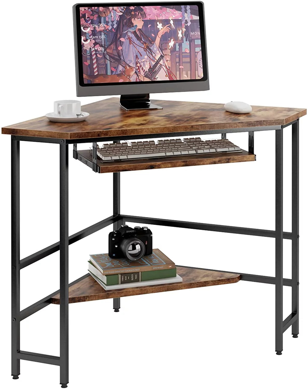 28inch Corner Computer Desk with Storage Shelf and Keyboard Tray A89385