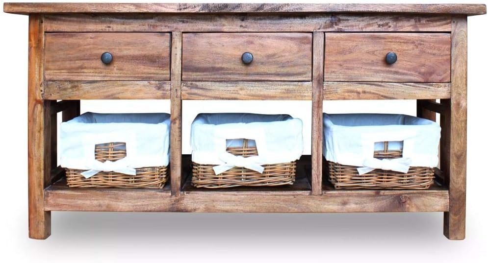 Handmade Solid Wood Sideboard with 3 Drawers & 3 Removable Baskets Z4642