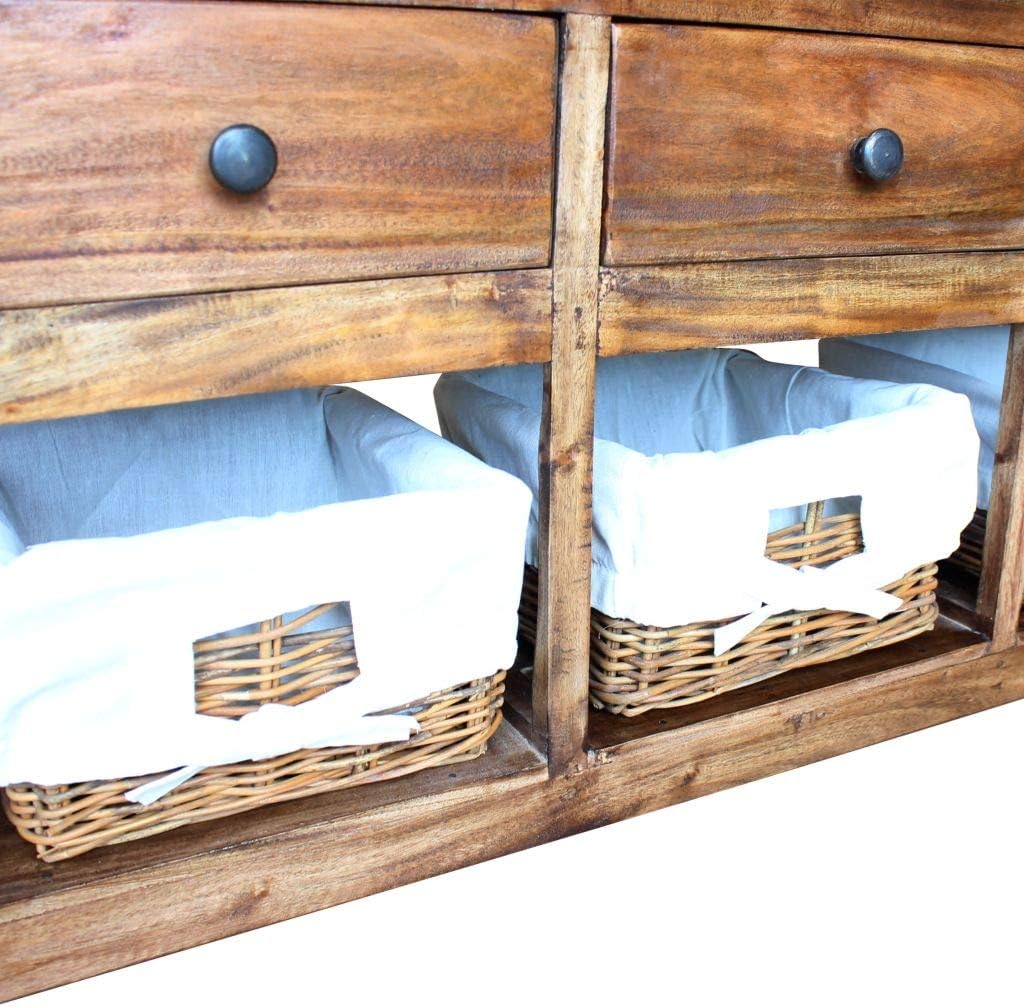 Handmade Solid Wood Sideboard with 3 Drawers & 3 Removable Baskets Z4642