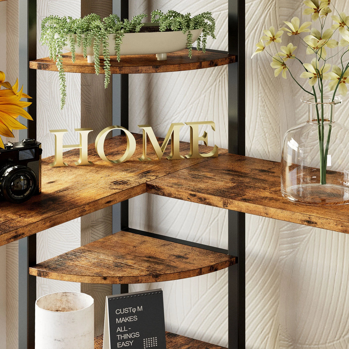 5-Tier Corner Bookcase with Metal Frame P188