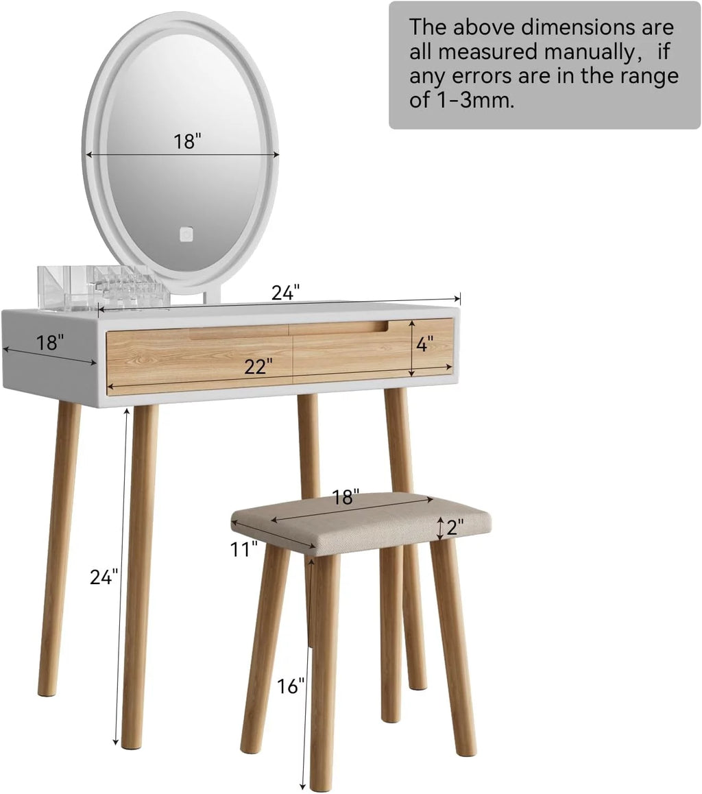 31.5'' Makeup Vanity Desk with Oval Mirror and Stool U9377