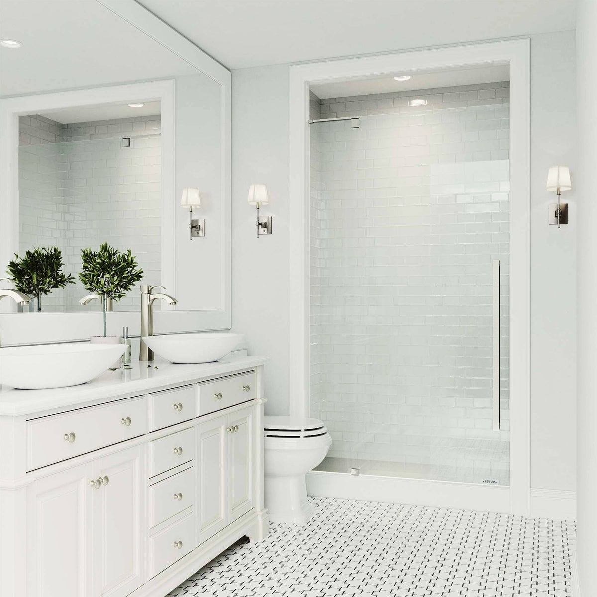 Adjustable Frameless Pivot Shower Door in Stainless Steel, 36W x 74H Z669