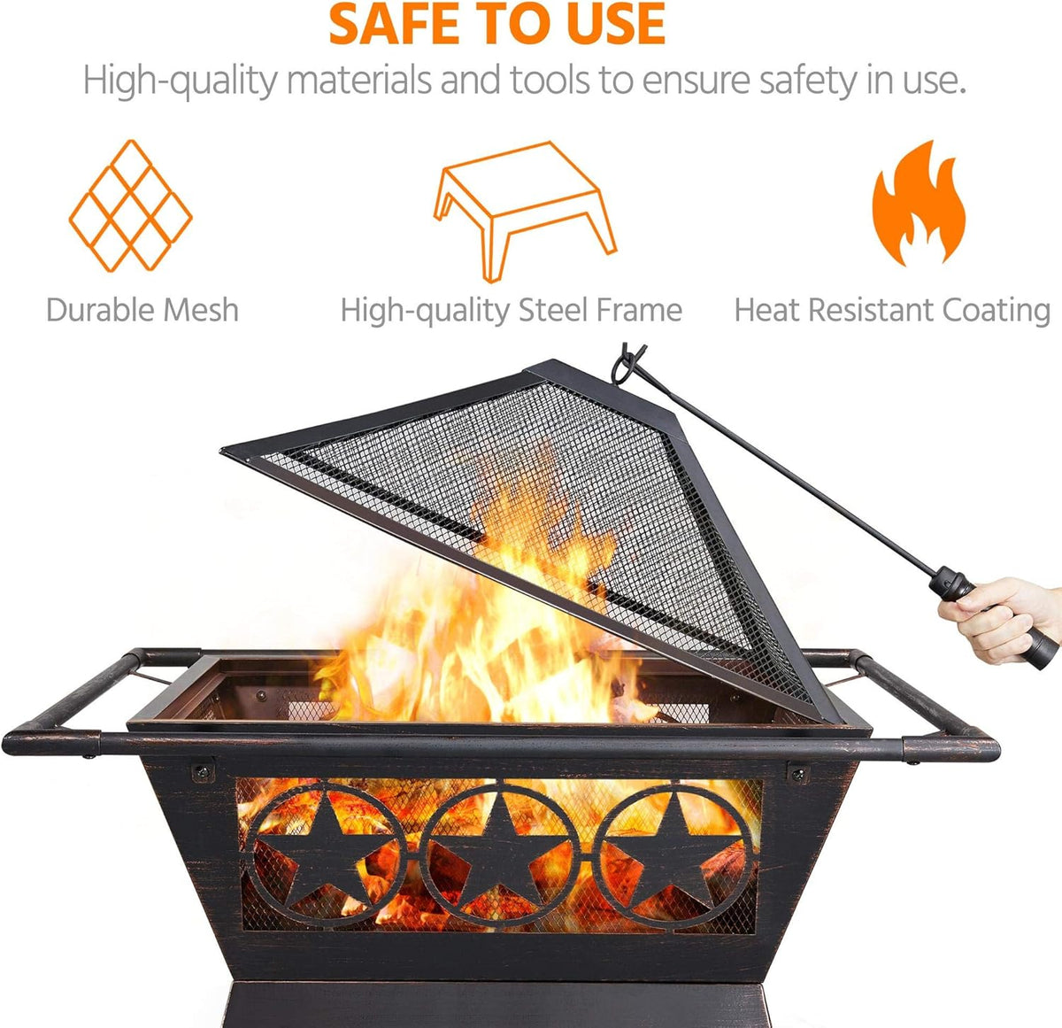32in Metal Square Wood Burning Fire Pit D76137