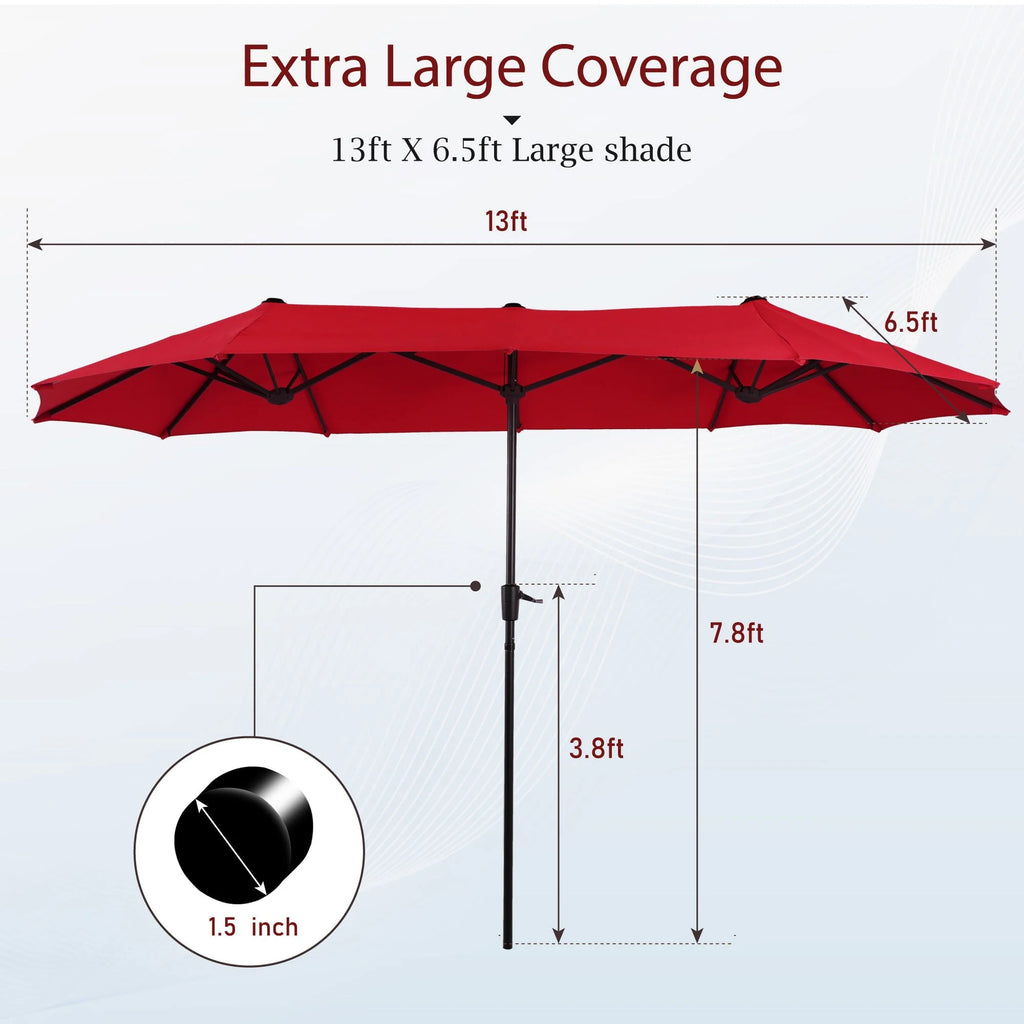 13x6.5ft Double-Sided Outdoor Patio Umbrella with Crank Handle, Beige S4080