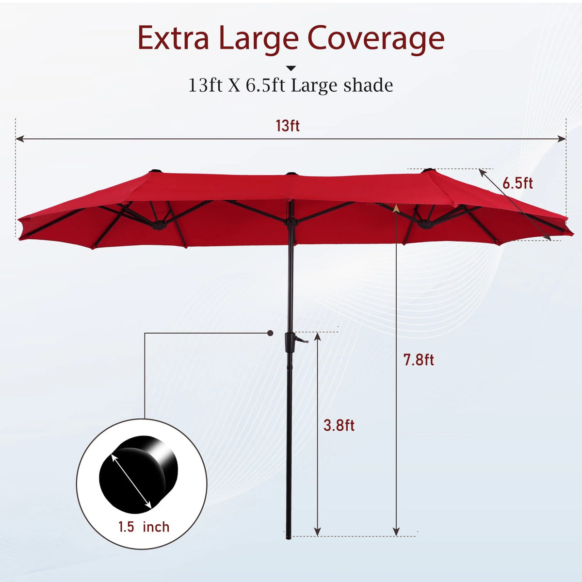 13x6.5ft Double-Sided Outdoor Patio Umbrella with Crank Handle, Beige S4080