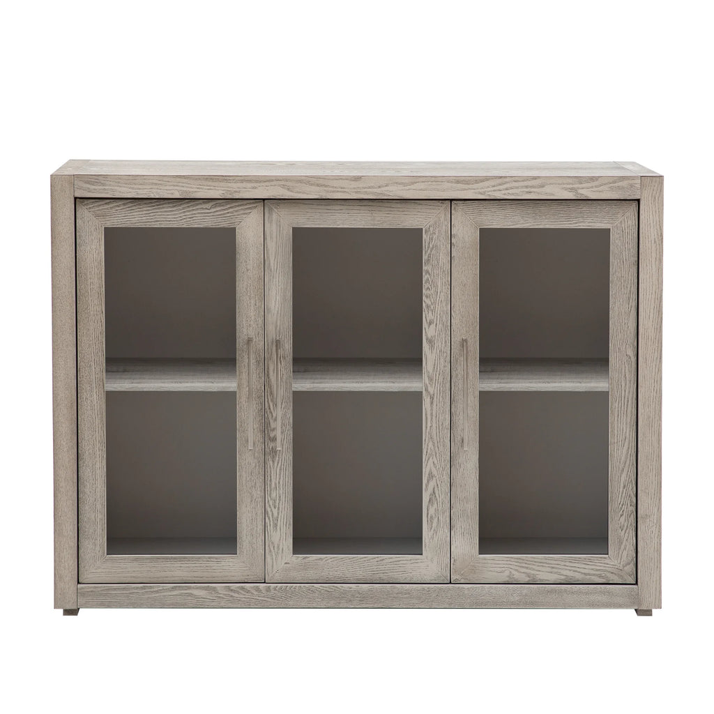 Wood Storage Cabinet with Three Tempered Glass Doors and Adjustable Shelf E56494