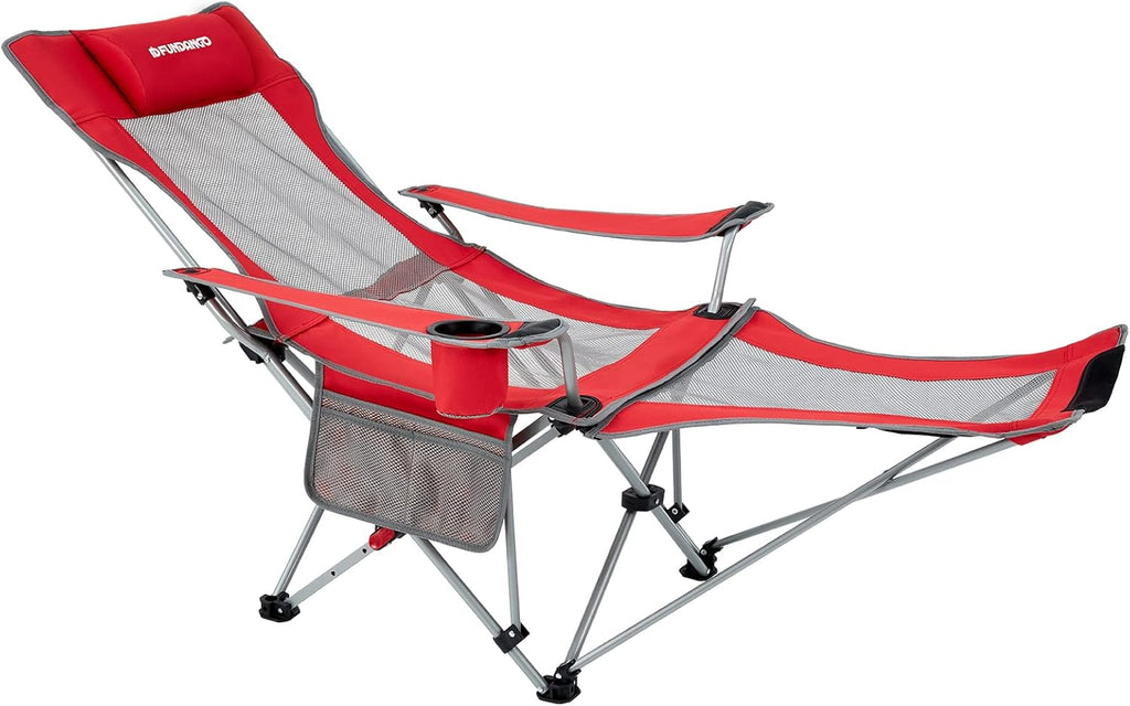 Black Mesh Folding Camping Lounge Chair with Foot Rest W302