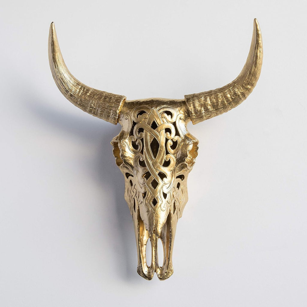 Faux Decorative Carved Cow Skull Wall Mount Q8453