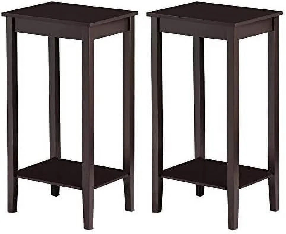Tall Side Table Set Of 2, Wooden End Tables With Storage Shelf And Solid Wood Legs O4138