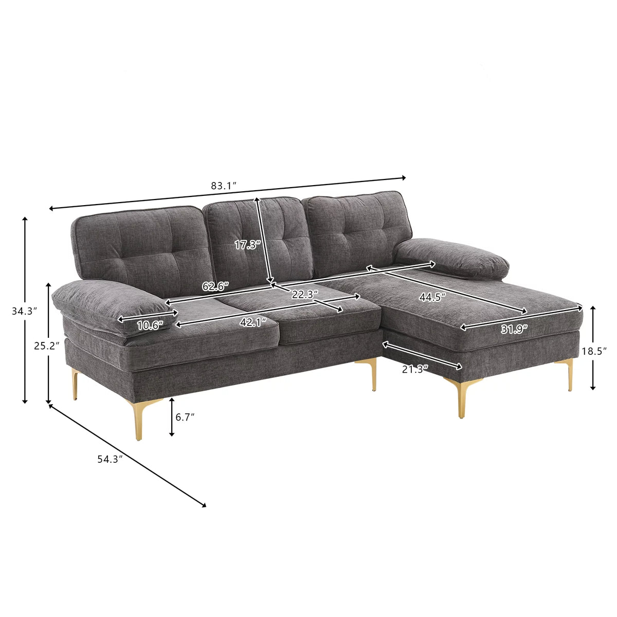 Dark Gray 83 inch L-Shape Sectional Sofa I631472