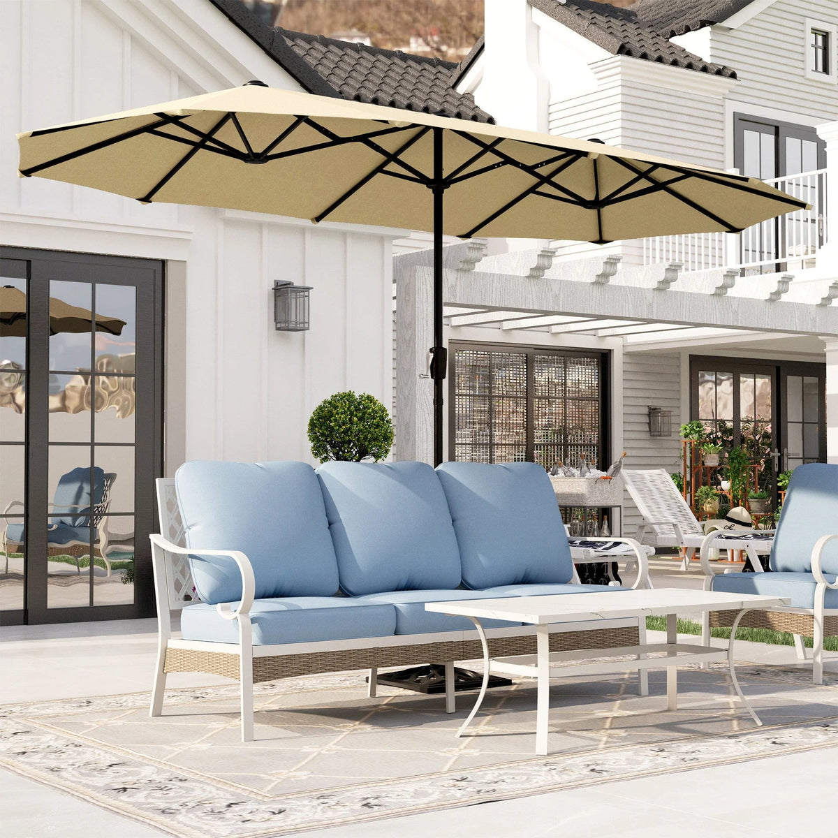 13x6.5ft Double-Sided Outdoor Patio Umbrella with Crank Handle, Beige S4080