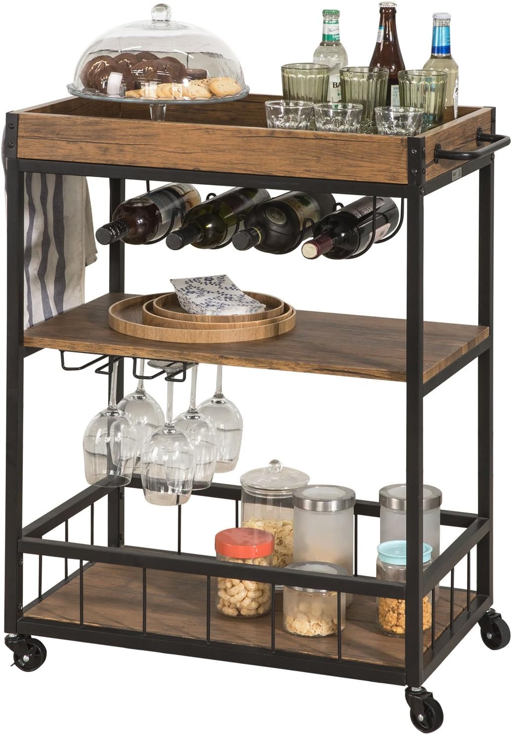 Brown Wood Metal Serving Cart S295