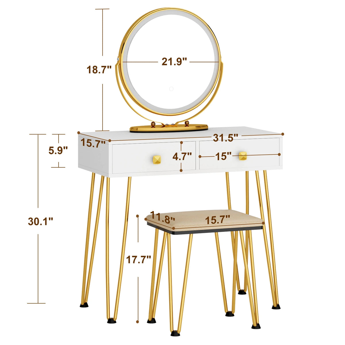 White Vanity Dressing Table with Round Mirror E439636