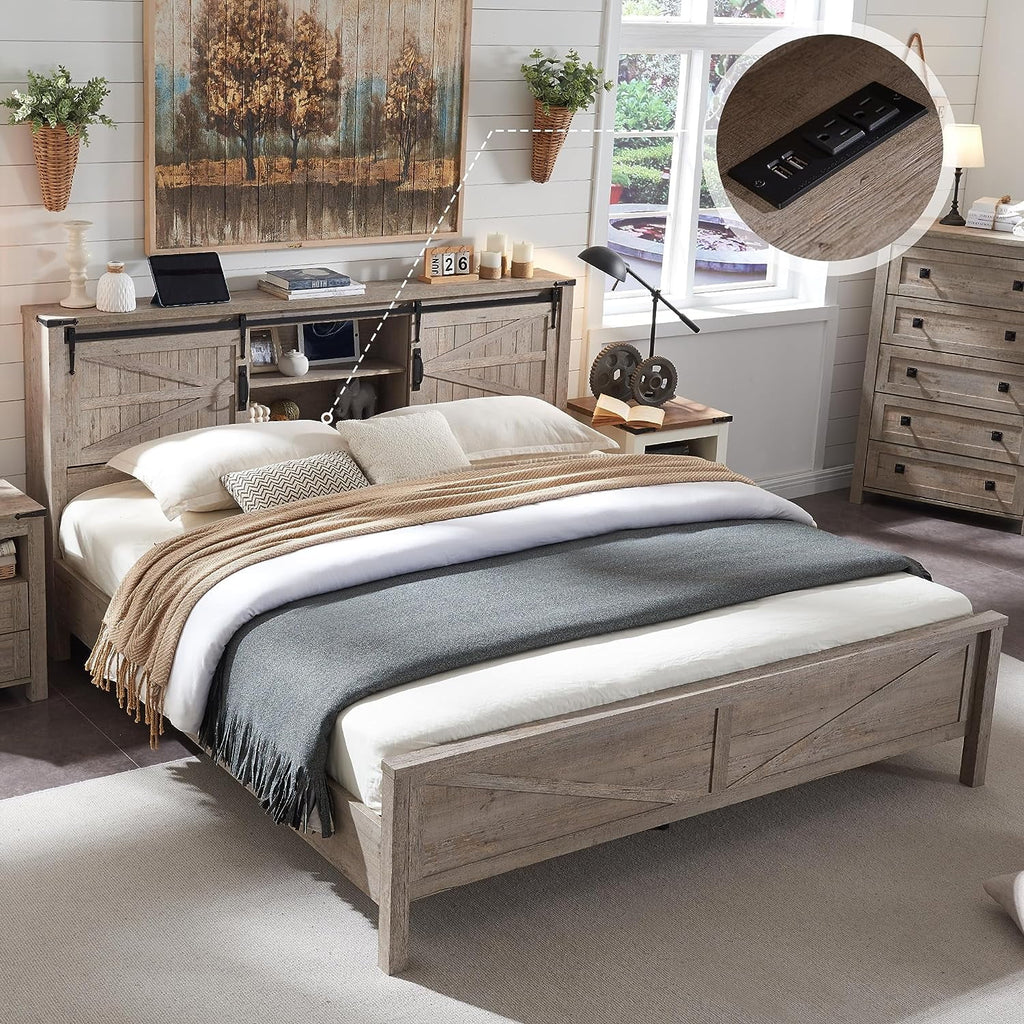 Full Platform Bed with Bookcase Headboard and Charging Station D82051
