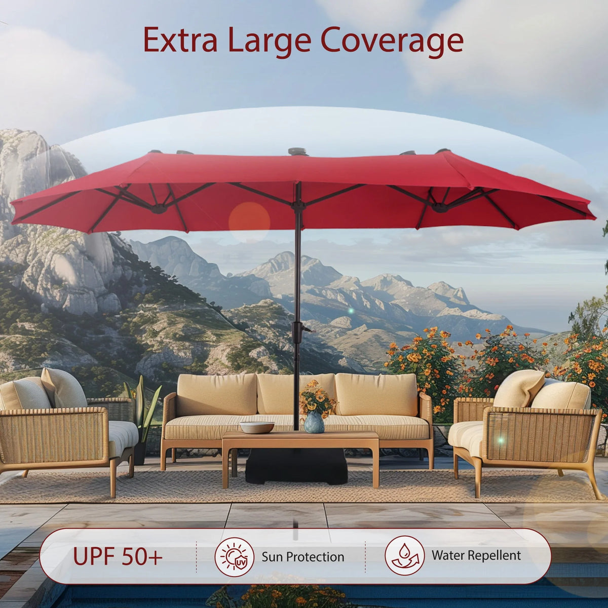 13x6.5ft Double-Sided Outdoor Patio Umbrella with Crank Handle, Beige S4080