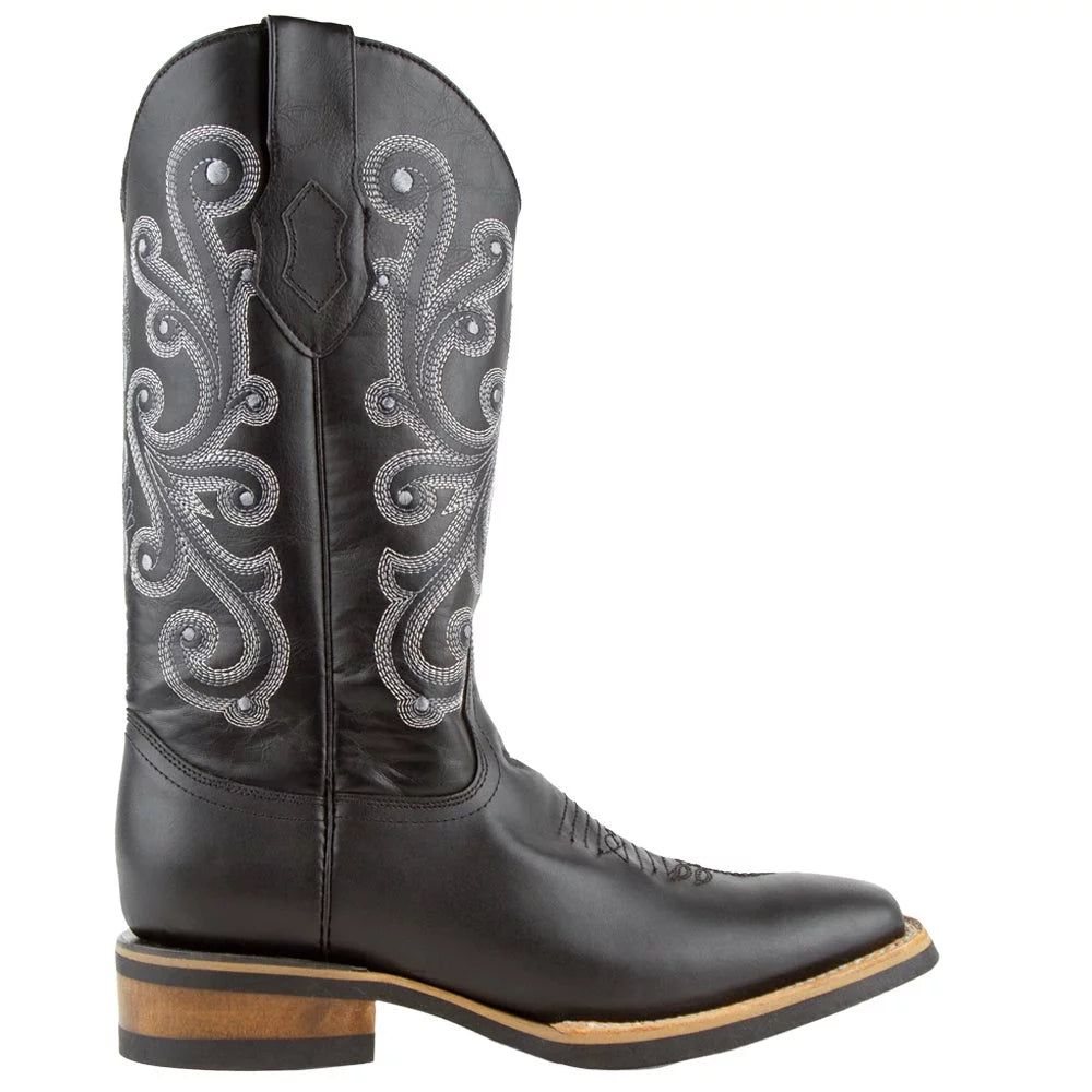 Mens French Embroidered Square Toe Mid Calf Boots N547