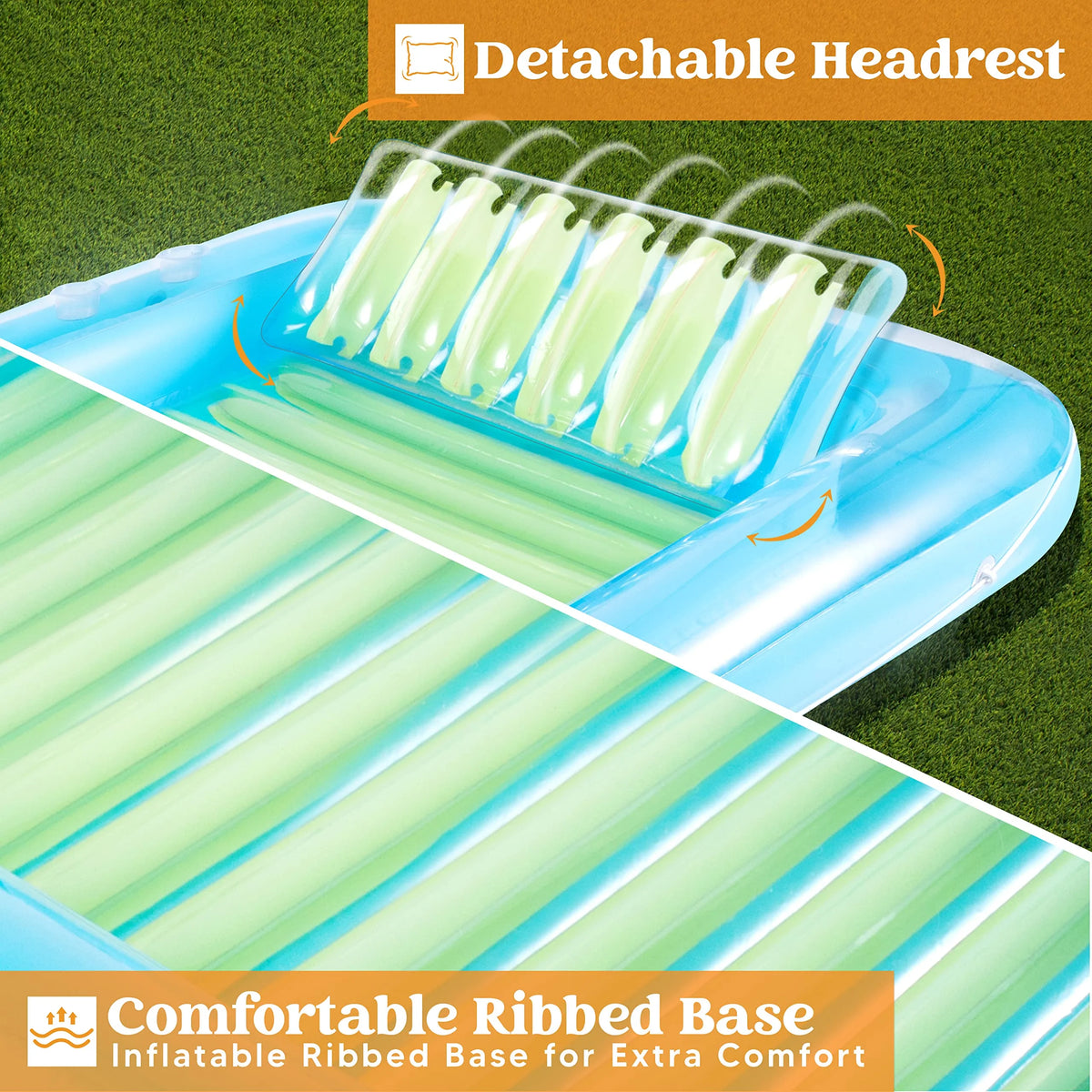 Inflatable Tanning Pool Lounger Float 70" x 46" with Pillow Blue W43532