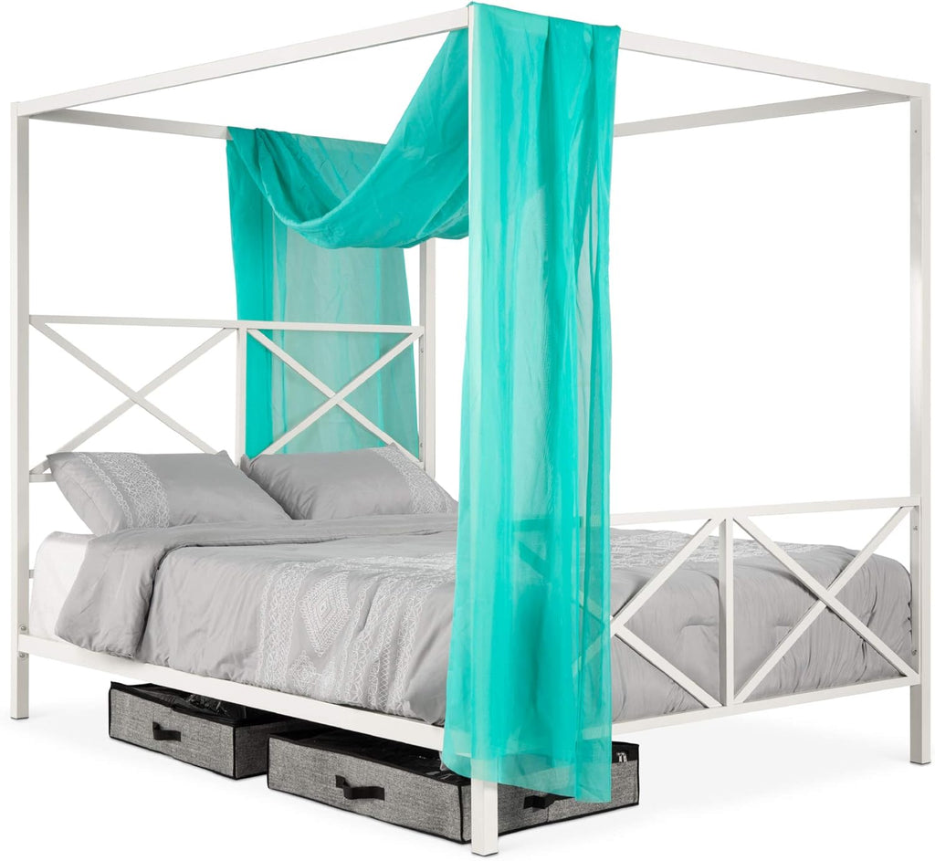 Queen Size Black Metal Canopy Bed with Headboard A260002