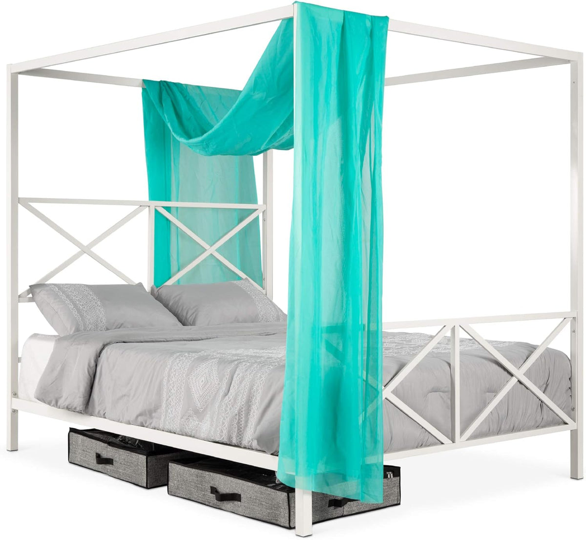 Queen Size Black Metal Canopy Bed with Headboard A260002