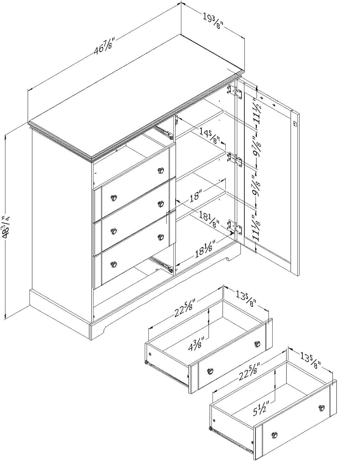 Winter Oak 5-Drawer Dresser with Cabinet Door N5196