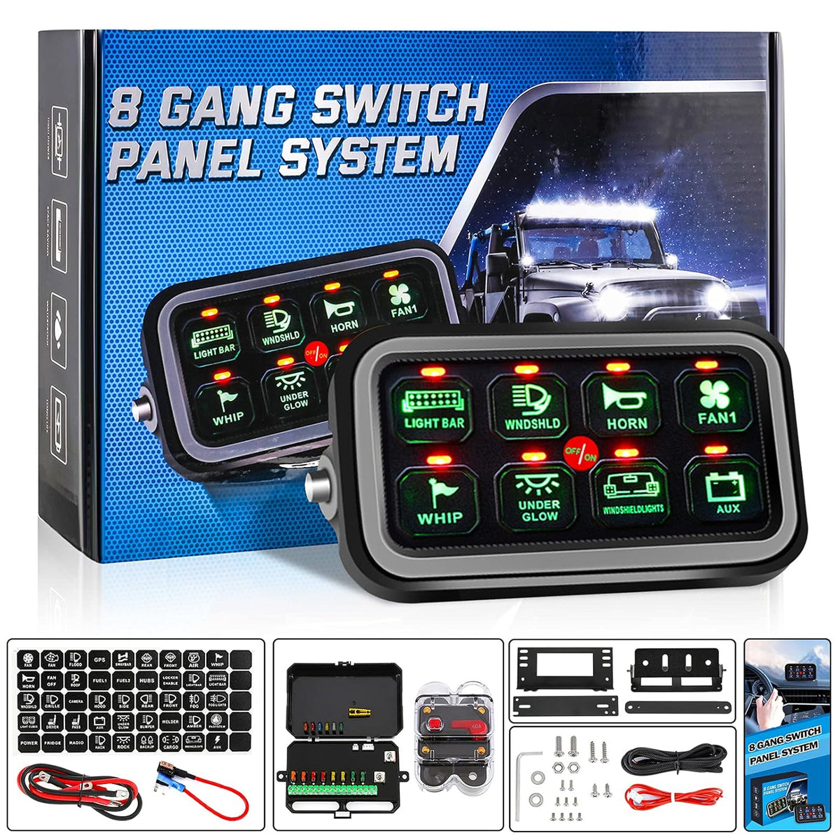 8 Gang Blue LED 12V Switch Panel C6788