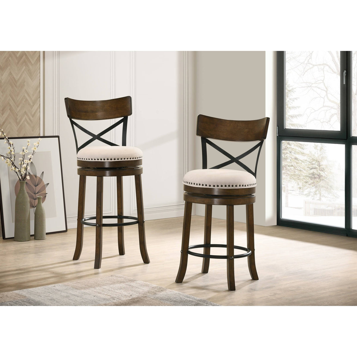 Light Grey Swivel Barstools Set of 2 M758