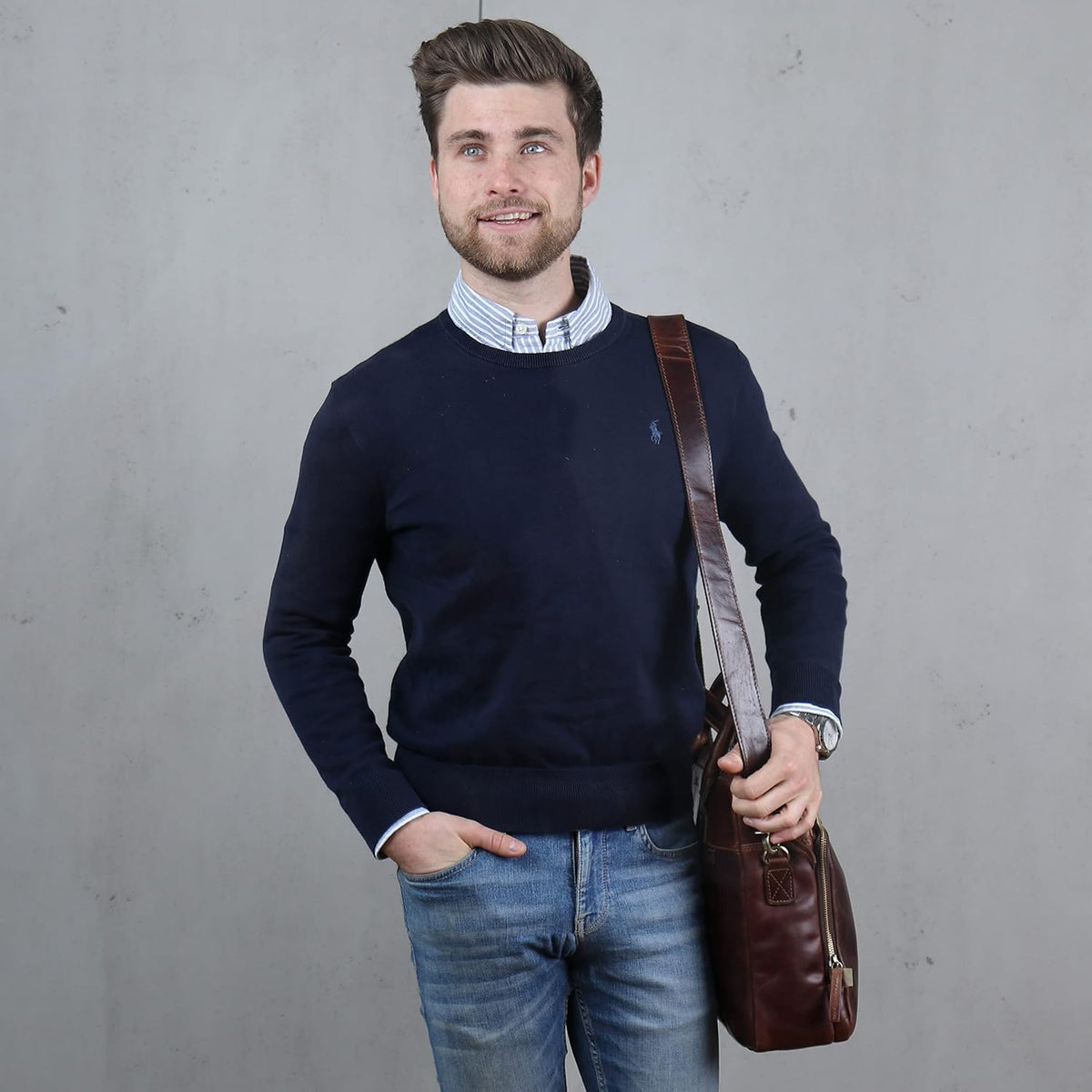 Leather Laptop Bag 15 Brown-Cognac U716