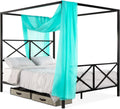 Queen Size Black Metal Canopy Bed with Headboard A260002