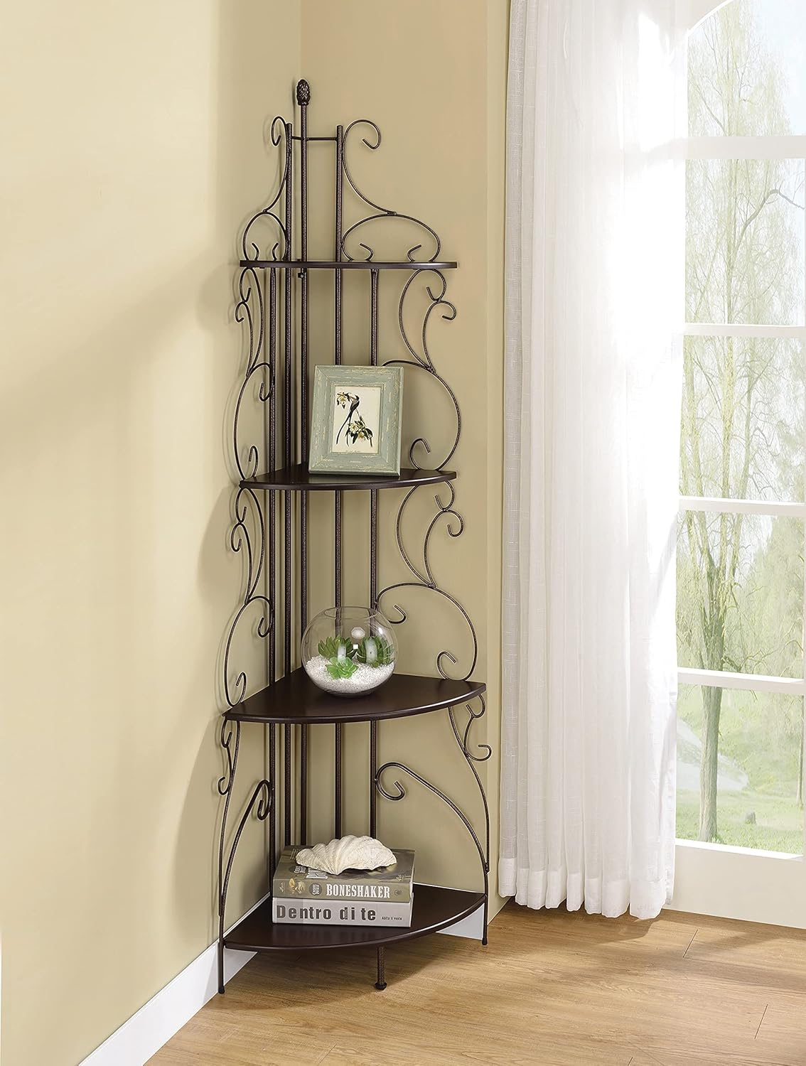 4-Shelf Corner Bookcase Cappuccino and Copper Y427