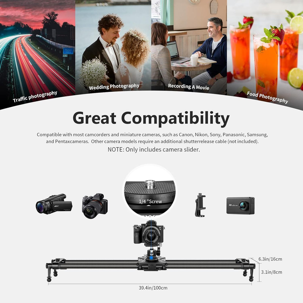 Motorized Camera Slider Carbon Fiber Dolly Rail with Remote Controller C486355