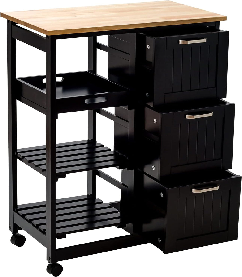 Black Kitchen Island Cart with Storage U84705