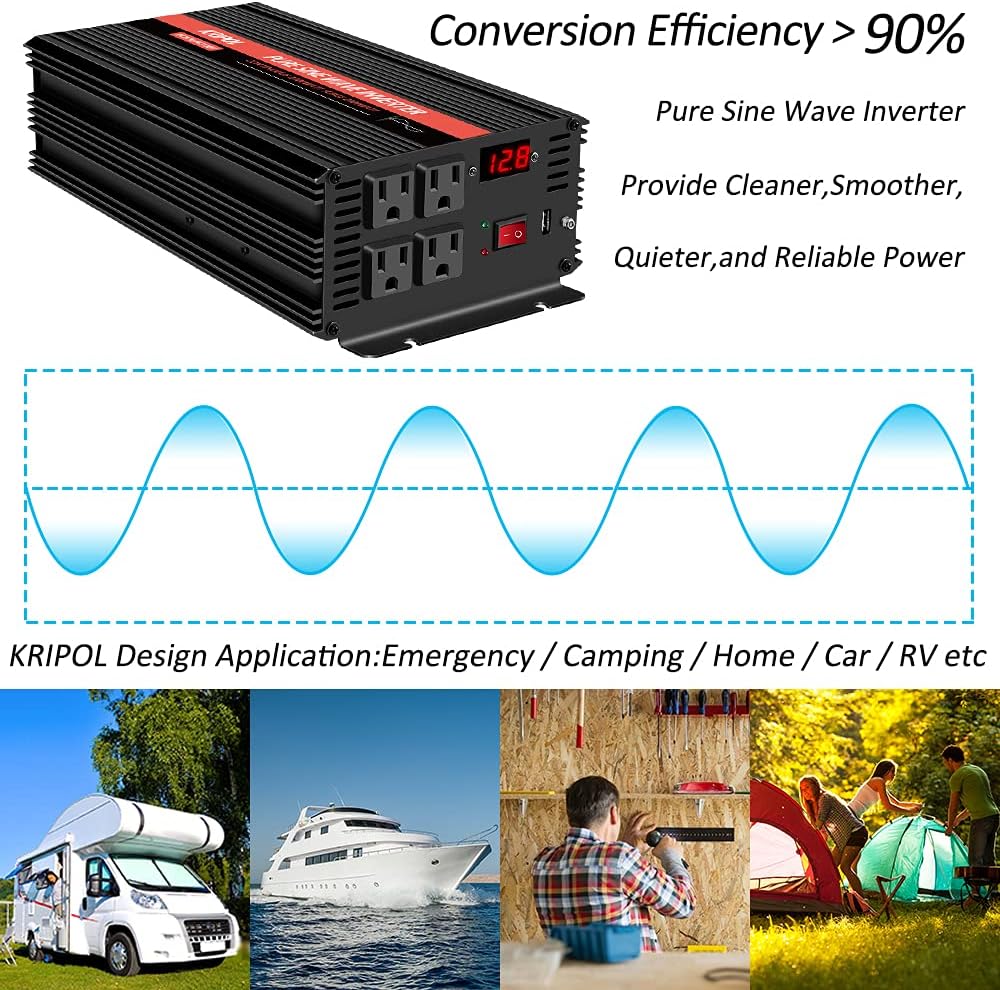 1500 Watt Pure Sine Wave Inverter 12V DC to 110v/120v AC A289054