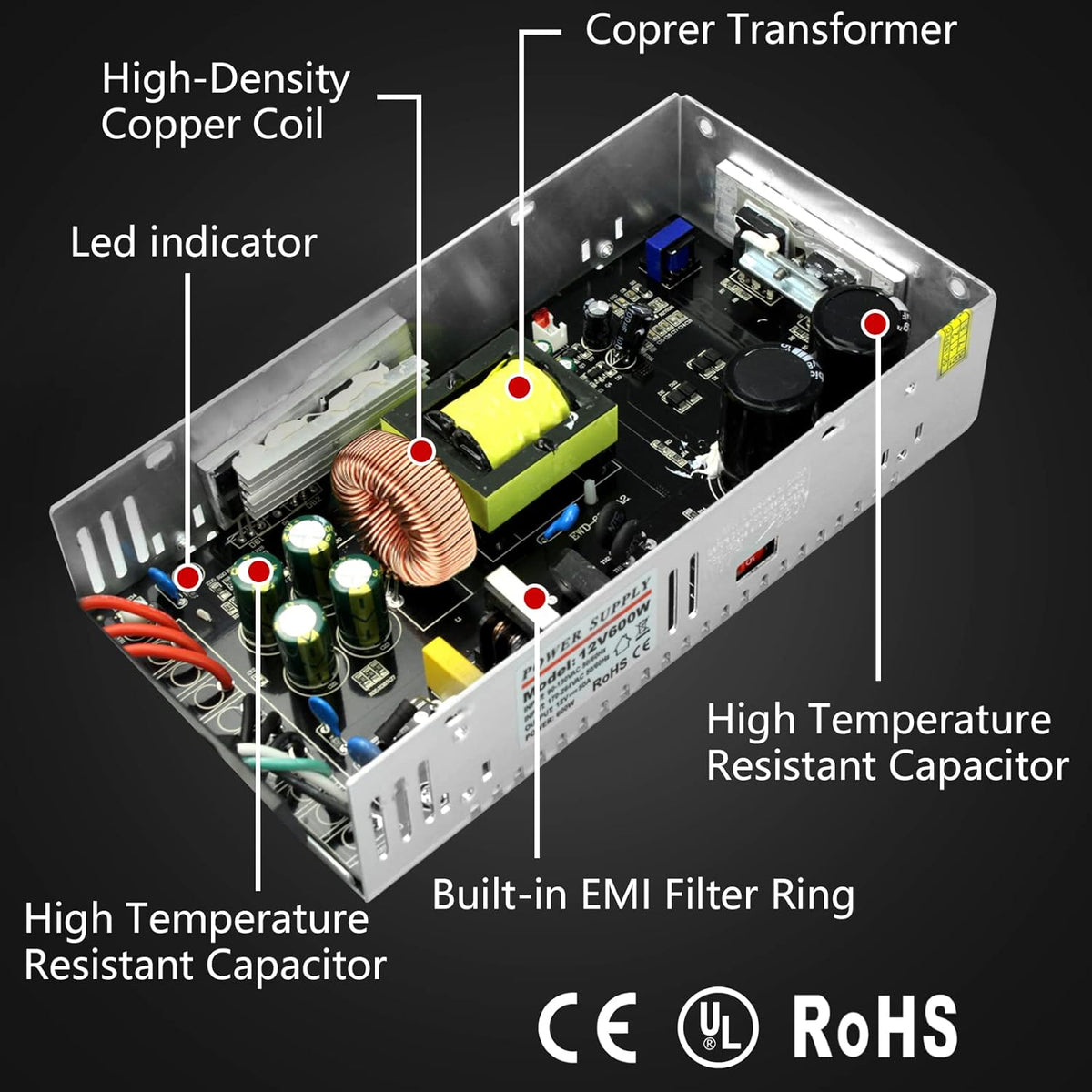 110V AC to 12V DC Converter Power Supply 600W 50A Pack of 2 V11442